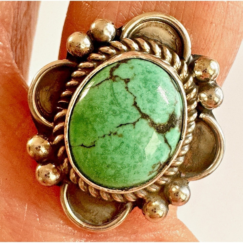 Navajo Turquoise Flower Ring Sz 6 Signed Priscilla Smith Native Amer Sterling